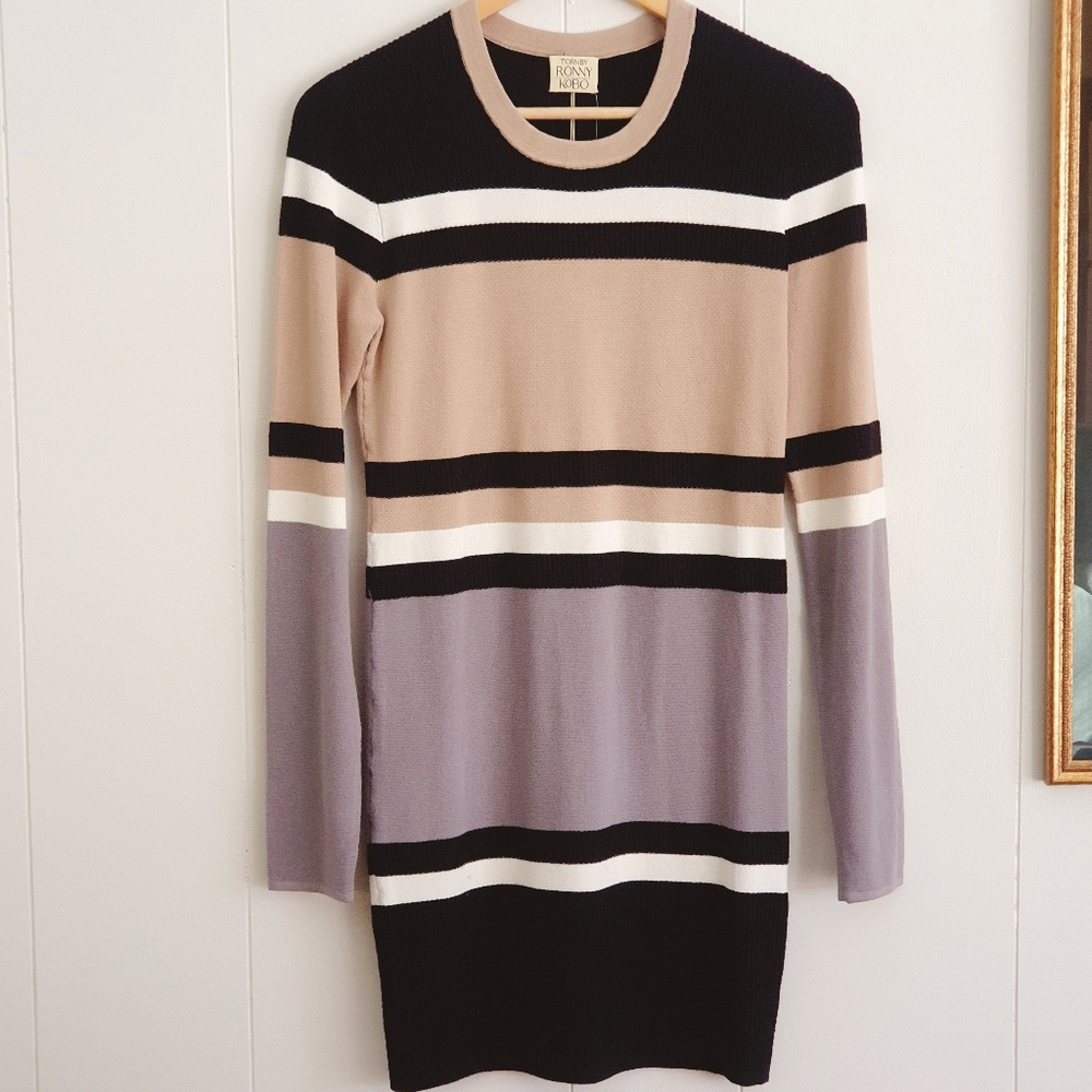 NWT Torn By Ronny Kobo Cecilia Sweater Dress | Neutral Stripes | Size L